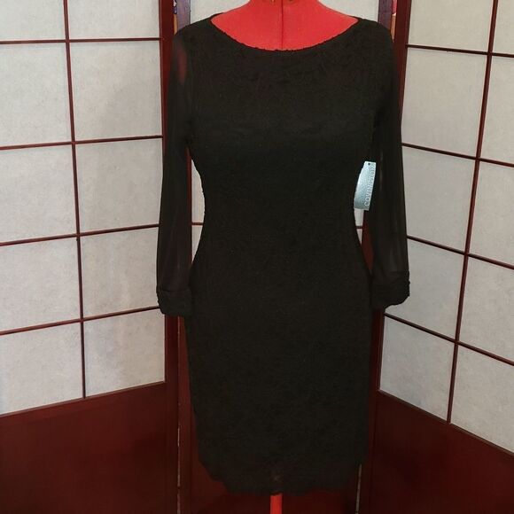 Covington Black Sheer Sleeve Lacy Dress - Picture 1 of 10